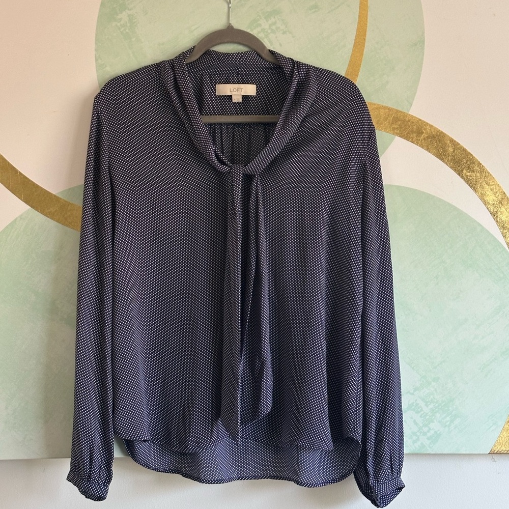 LOFT Navy and White Women's Top